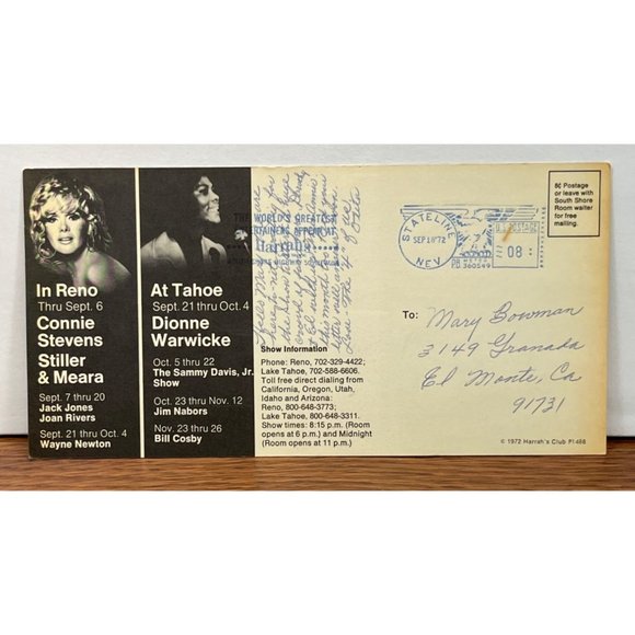 1972 Lawrence Welk and His TV Stars at Harrahs Lake Tahoe Casino Hotel Postcard - Picture 2 of 4